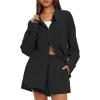imageDarong Womens Summer 2 Piece Outfit Sets Long Sleeve Button Down Shirts Matching Short Sets Beach Vacation Lounge SetBlack