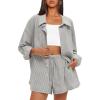 imageDarong Womens Summer 2 Piece Outfit Sets Long Sleeve Button Down Shirts Matching Short Sets Beach Vacation Lounge SetBlack Stripe