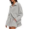 imageDarong Womens Summer 2 Piece Outfit Sets Long Sleeve Button Down Shirts Matching Short Sets Beach Vacation Lounge SetBlack Stripe