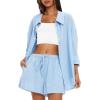 imageDarong Womens Summer 2 Piece Outfit Sets Long Sleeve Button Down Shirts Matching Short Sets Beach Vacation Lounge SetBlue