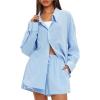 imageDarong Womens Summer 2 Piece Outfit Sets Long Sleeve Button Down Shirts Matching Short Sets Beach Vacation Lounge SetBlue
