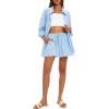 imageDarong Womens Summer 2 Piece Outfit Sets Long Sleeve Button Down Shirts Matching Short Sets Beach Vacation Lounge SetBlue