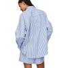 imageDarong Womens Summer 2 Piece Outfit Sets Long Sleeve Button Down Shirts Matching Short Sets Beach Vacation Lounge SetBlue Stripe