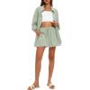 imageDarong Womens Summer 2 Piece Outfit Sets Long Sleeve Button Down Shirts Matching Short Sets Beach Vacation Lounge SetLight Green