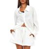 imageDarong Womens Summer 2 Piece Outfit Sets Long Sleeve Button Down Shirts Matching Short Sets Beach Vacation Lounge SetWhite
