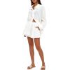 imageDarong Womens Summer 2 Piece Outfit Sets Long Sleeve Button Down Shirts Matching Short Sets Beach Vacation Lounge SetWhite