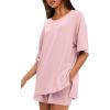 imageDarong Womens Two Piece Loungewear Set Summer Casual Boxy Shirts Drawstring Shorts Matching Airport Travel OutfitLight Pink
