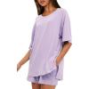 imageDarong Womens Two Piece Loungewear Set Summer Casual Boxy Shirts Drawstring Shorts Matching Airport Travel OutfitLight Purple