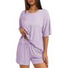 imageDarong Womens Two Piece Loungewear Set Summer Casual Boxy Shirts Drawstring Shorts Matching Airport Travel OutfitLight Purple