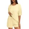 imageDarong Womens Two Piece Loungewear Set Summer Casual Boxy Shirts Drawstring Shorts Matching Airport Travel OutfitLight Yellow
