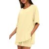 imageDarong Womens Two Piece Loungewear Set Summer Casual Boxy Shirts Drawstring Shorts Matching Airport Travel OutfitLight Yellow