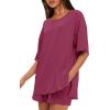 imageDarong Womens Two Piece Loungewear Set Summer Casual Boxy Shirts Drawstring Shorts Matching Airport Travel OutfitRaspberry Pink