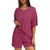imageDarong Womens Two Piece Loungewear Set Summer Casual Boxy Shirts Drawstring Shorts Matching Airport Travel OutfitRaspberry Pink