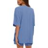 imageDarong Womens Two Piece Loungewear Set Summer Casual Boxy Shirts Drawstring Shorts Matching Airport Travel OutfitSea Blue