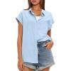 imageDarong Womens Button Down Cuffed Short Sleeve Shirts Cotton Casual 2025 Summer Loose Fit Blouse TopLight Blue