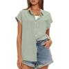 imageDarong Womens Button Down Cuffed Short Sleeve Shirts Cotton Casual 2025 Summer Loose Fit Blouse TopLight Green