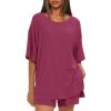 imageDarong Womens Two Piece Loungewear Set Summer Casual Boxy Shirts Drawstring Shorts Matching Airport Travel OutfitRaspberry Pink