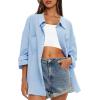imageDarong Womens Button Down Long Sleeve Shirts Cotton Blend Casual Oversized Boyfriend Loose Fit Blouse TopBlue
