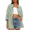 imageDarong Womens Button Down Long Sleeve Shirts Cotton Blend Casual Oversized Boyfriend Loose Fit Blouse TopLight Green