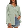 imageDarong Womens Button Down Shirts Long Sleeve Cotton Casual Pocket Oversized Loose Fit Blouse TopsBaby Green
