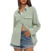 imageDarong Womens Button Down Shirts Long Sleeve Cotton Casual Pocket Oversized Loose Fit Blouse TopsBaby Green