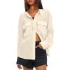imageDarong Womens Button Down Shirts Long Sleeve Cotton Casual Pocket Oversized Loose Fit Blouse TopsBeige
