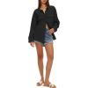 imageDarong Womens Button Down Shirts Long Sleeve Cotton Casual Pocket Oversized Loose Fit Blouse TopsBlack