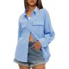 imageDarong Womens Button Down Shirts Long Sleeve Cotton Casual Pocket Oversized Loose Fit Blouse TopsBlue