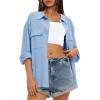 imageDarong Womens Button Down Shirts Long Sleeve Cotton Casual Pocket Oversized Loose Fit Blouse TopsBlue