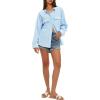 imageDarong Womens Button Down Shirts Long Sleeve Cotton Casual Pocket Oversized Loose Fit Blouse TopsLight Blue