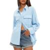 imageDarong Womens Button Down Shirts Long Sleeve Cotton Casual Pocket Oversized Loose Fit Blouse TopsLight Blue
