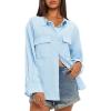 imageDarong Womens Button Down Shirts Long Sleeve Cotton Casual Pocket Oversized Loose Fit Blouse TopsLight Blue