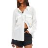 imageDarong Womens Button Down Shirts Long Sleeve Cotton Casual Pocket Oversized Loose Fit Blouse TopsWhite