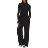 imageDarong Womens 2 Piece Outfits Lounge Sets Long Sleeve Mock Neck Tops High Wasited Wide Leg Pants Tracksuit SetsBlackregular