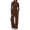 imageDarong Womens 2 Piece Outfits Lounge Sets Long Sleeve Mock Neck Tops High Wasited Wide Leg Pants Tracksuit SetsCoffeeregular