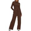 imageDarong Womens 2 Piece Outfits Lounge Sets Long Sleeve Mock Neck Tops High Wasited Wide Leg Pants Tracksuit SetsCoffeeregular