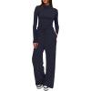 imageDarong Womens 2 Piece Outfits Lounge Sets Long Sleeve Mock Neck Tops High Wasited Wide Leg Pants Tracksuit SetsDark Blueregular