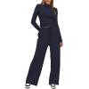 imageDarong Womens 2 Piece Outfits Lounge Sets Long Sleeve Mock Neck Tops High Wasited Wide Leg Pants Tracksuit SetsDark Blueregular
