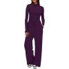 imageDarong Womens 2 Piece Outfits Lounge Sets Long Sleeve Mock Neck Tops High Wasited Wide Leg Pants Tracksuit SetsDark Purpleregular
