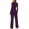 imageDarong Womens 2 Piece Outfits Lounge Sets Long Sleeve Mock Neck Tops High Wasited Wide Leg Pants Tracksuit SetsDark Purpleregular