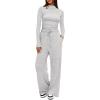 imageDarong Womens 2 Piece Outfits Lounge Sets Long Sleeve Mock Neck Tops High Wasited Wide Leg Pants Tracksuit SetsWhite Greyregular