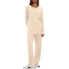 imageDarong Womens 2 Piece Lounge Set Casual Long Sleeve Crew Neck Tops Wide Leg Pants Travel Airport Outfit Matching SetsBeigeregular