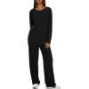 imageDarong Womens 2 Piece Lounge Set Casual Long Sleeve Crew Neck Tops Wide Leg Pants Travel Airport Outfit Matching SetsBlackregular