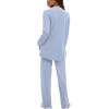 imageDarong Womens 2 Piece Lounge Set Casual Long Sleeve Crew Neck Tops Wide Leg Pants Travel Airport Outfit Matching SetsBlueregular