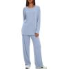 imageDarong Womens 2 Piece Lounge Set Casual Long Sleeve Crew Neck Tops Wide Leg Pants Travel Airport Outfit Matching SetsBlueregular