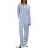 imageDarong Womens 2 Piece Lounge Set Casual Long Sleeve Crew Neck Tops Wide Leg Pants Travel Airport Outfit Matching SetsBlueregular