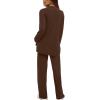 imageDarong Womens 2 Piece Lounge Set Casual Long Sleeve Crew Neck Tops Wide Leg Pants Travel Airport Outfit Matching SetsCoffeeregular