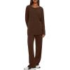 imageDarong Womens 2 Piece Lounge Set Casual Long Sleeve Crew Neck Tops Wide Leg Pants Travel Airport Outfit Matching SetsCoffeeregular