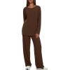 imageDarong Womens 2 Piece Lounge Set Casual Long Sleeve Crew Neck Tops Wide Leg Pants Travel Airport Outfit Matching SetsCoffeeregular