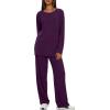 imageDarong Womens 2 Piece Lounge Set Casual Long Sleeve Crew Neck Tops Wide Leg Pants Travel Airport Outfit Matching SetsDark Purpleregular